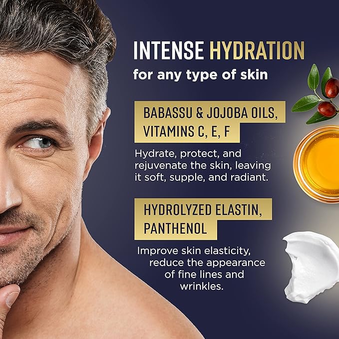 Mens Face Moisturizer - Deep Hydrating & Anti Aging Mens Lotion | Made in Europe | Vitamin C+E, Elastin, Hyaluronic 4D - Mens Face Cream for Daily Use - Eye, Face & Neck Mens Skin Care