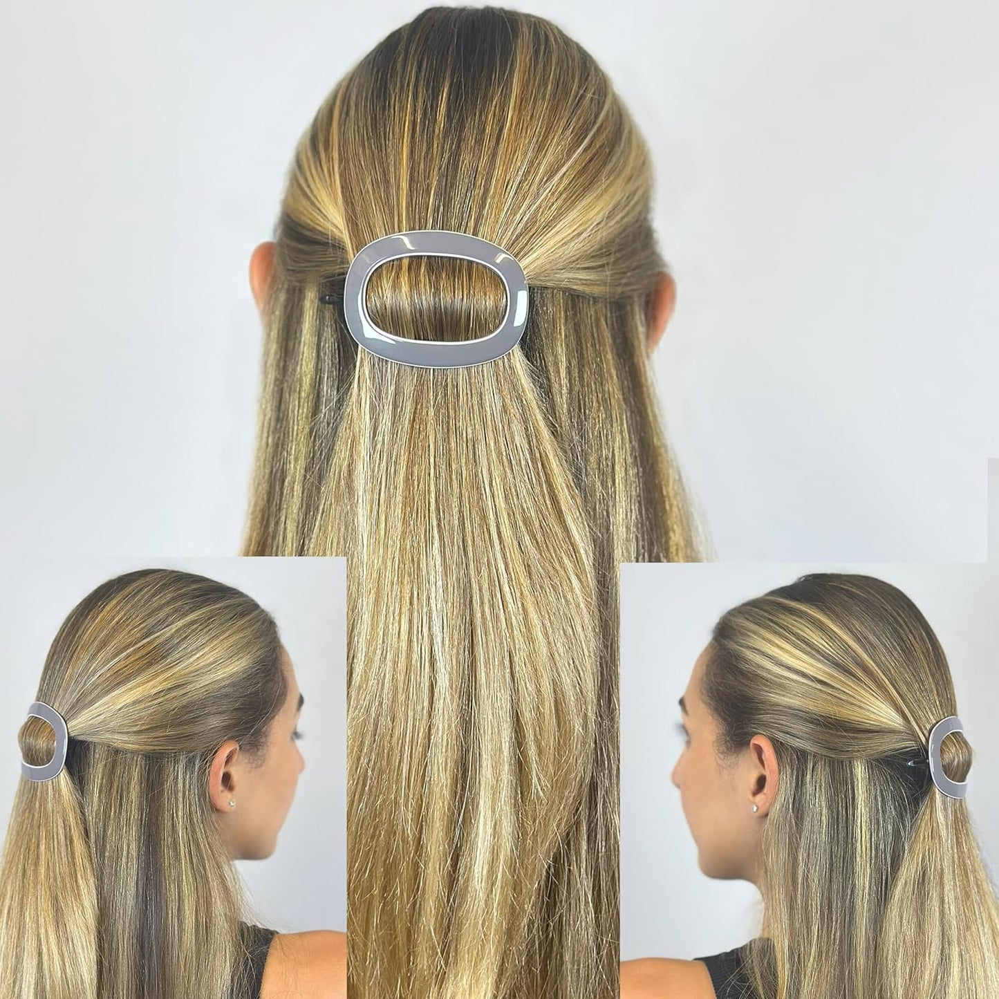 Camila Paris CP3356 French Hair Barrette Clip for Women, Handmade, Gray White, Slide-in Metal-Free Closure, Strong Hold Grip Hair Clips for Girls, No Slip Durable Hair Accessories, Made in France