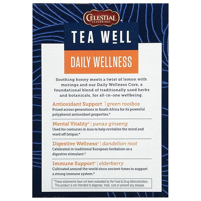 Celestial Seasonings TeaWell Herbal Tea, Daily Wellness, Organic Honey Lemon, 12 Count (Packaging May Vary) (Pack of 2)
