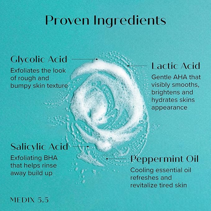 MEDIX Glycolic Acid + Lactic Acid Exfoliating Body Wash Gel | KP Bump Eraser | AHA Exfoliant Skin Care Body Cleanser | Keratosis Pilaris & Acne | Foaming Face Wash, 3 Fl Oz Travel Size, 3-Pack