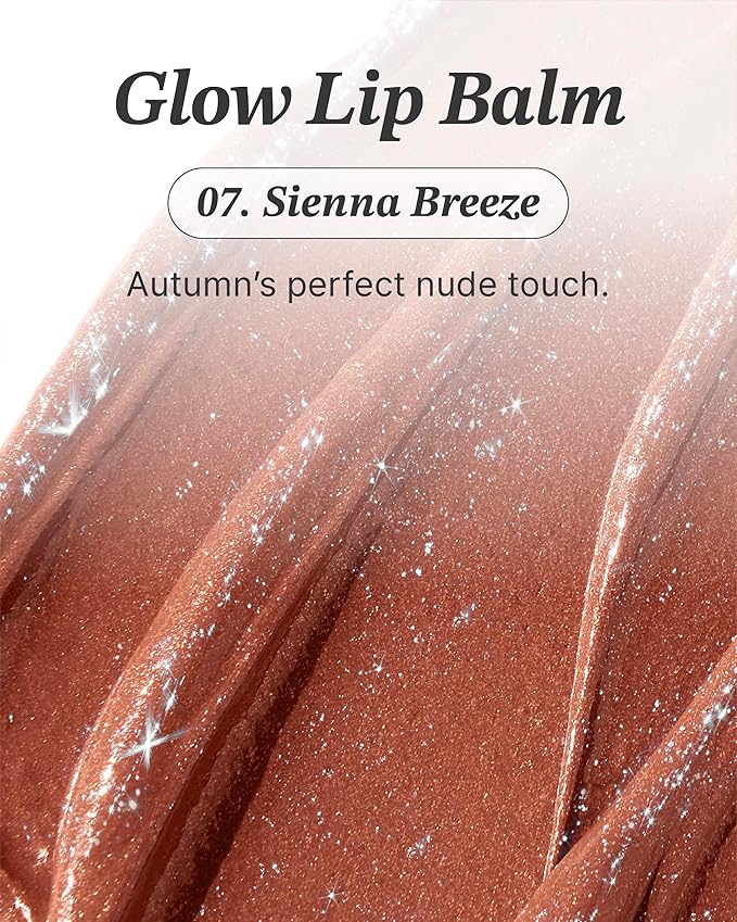 Glint Glow Lip Balm (Sienna Breeze, 0.1oz) - Moisturizing Stain Lipstick with Shine for Natural Lips, Tinted Treatment. Luxurious Korean Skin Care Makeup. Chapped, Dry, Cracked