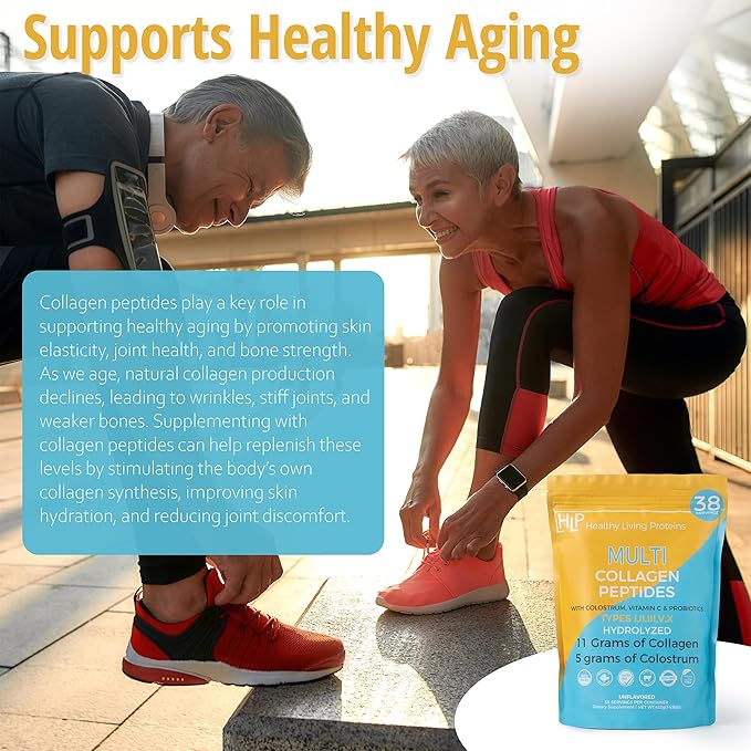 HLP Collagen Supplement for Better Absorption & Immune Support- Multi Collagen Peptides Powder with Colostrum- Improve Strength, Wellness & Vitality with Multi Collagen Protein- Unflavored- 38 Serving