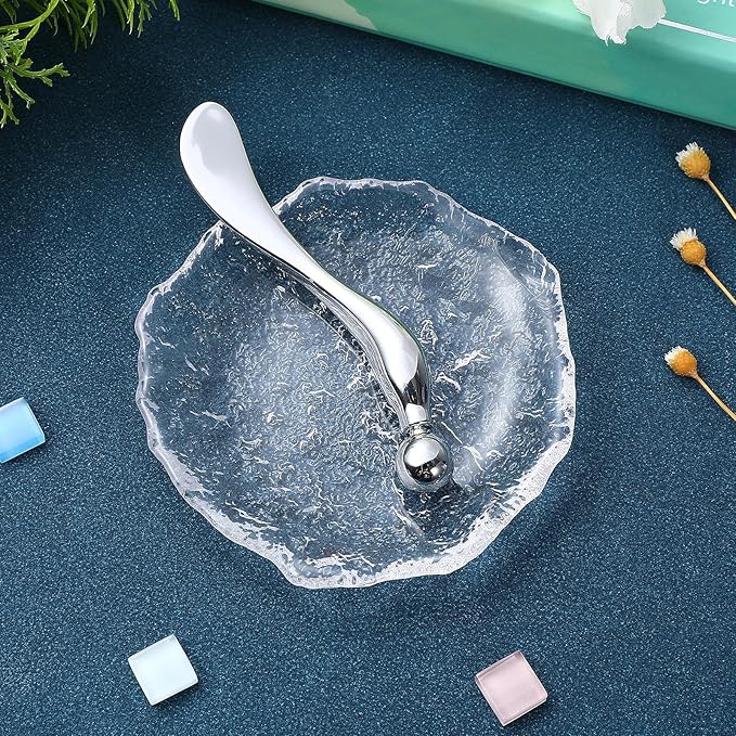 Zinc Alloy Eye Cream Spoon Eye Fatigue Relief Massage Tool for Skincare Makeup Application and Facial Care Silver Eye Spoon for Cream and Gel Application