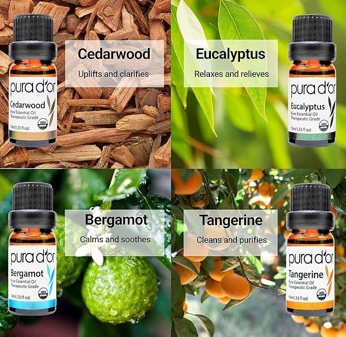 PURA D'OR Organic Sweet16 Essential Oils Set - 16x 10mL Wood Box Aromatherapy Gift Set - 100% Pure Therapeutic Grade for Relaxation and Wellness (Lavender, Rosemary, Turmeric, Ylang Ylang & More)