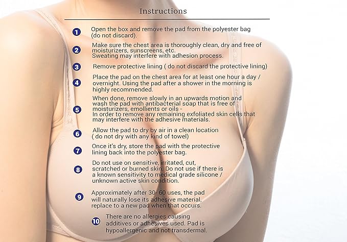 (2 Pads) Victoria Featherlight - Chest Pads For Decollete, Chest Wrinkles Prevention, Silicone Wrinkle Pad (The original design, clear color instead of blue)