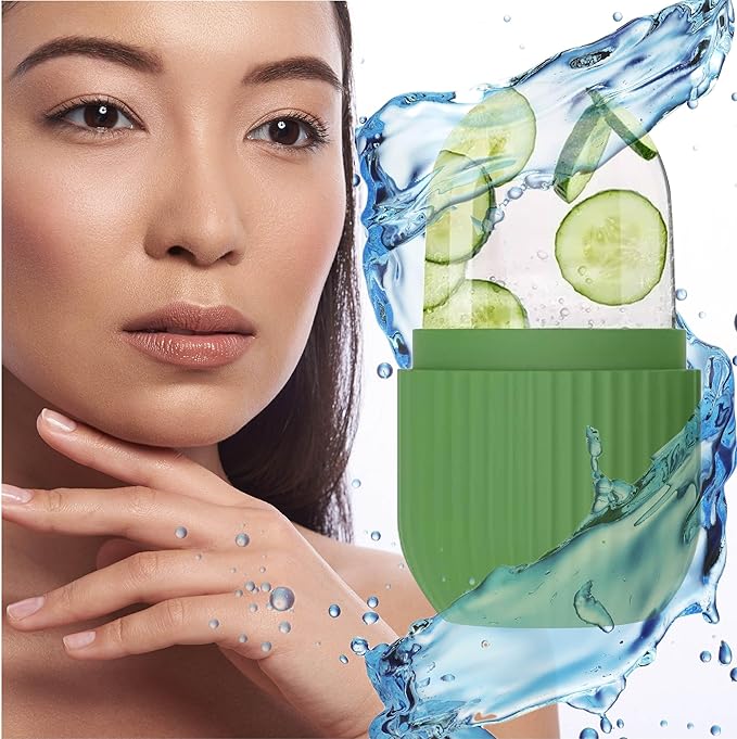 Ice Face Roller - Perfectly shaped for Face, Body, and Under Eyes - Ice Mold for Face Easy Handheld Design - Food-Grade Silicone material - Pamper Yourself with Ice - Facial Beauty Ice Roller (Green)