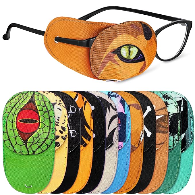 Newcotte 12 Pcs Eye Patch for Kids Toddler Reusable Adjustable Girls Boys Eyepatch for Glasses Left or Right Eye Patch, Assorted Patterns(Spooky)