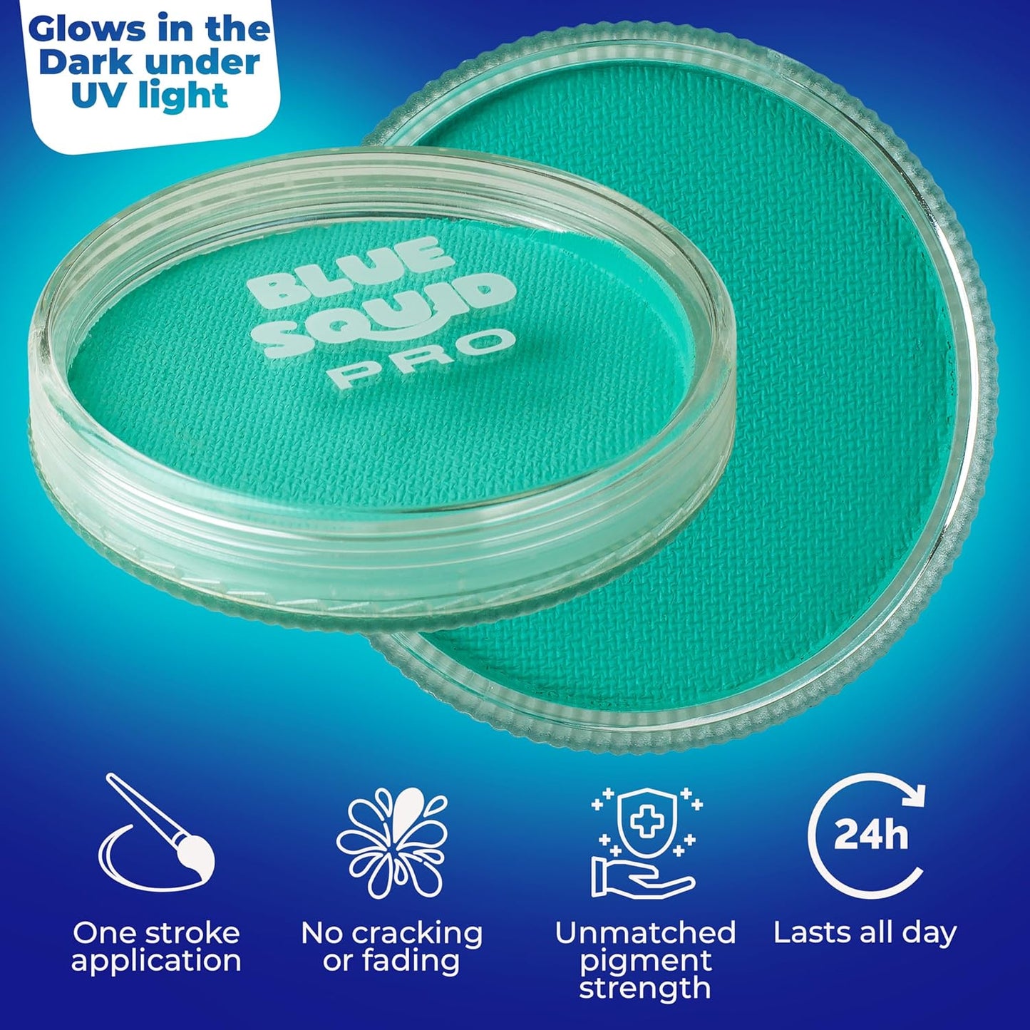 Blue Squid Face Paint Water Based Single Cake Professional Face & Body Paint - Water Activated, Kids Adults Face Painting for Costume, Halloween Makeup, Cosplay - UV Pastel Turquoise Face Paint 30g