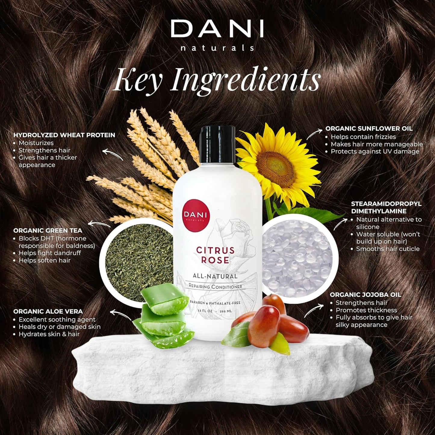 DANI Naturals Conditioner – Citrus Rose, Detoxifying & Clarifying, Lightweight Hydration for Oily, Thick & Curly Hair, Color-Safe & Vegan, 12 oz