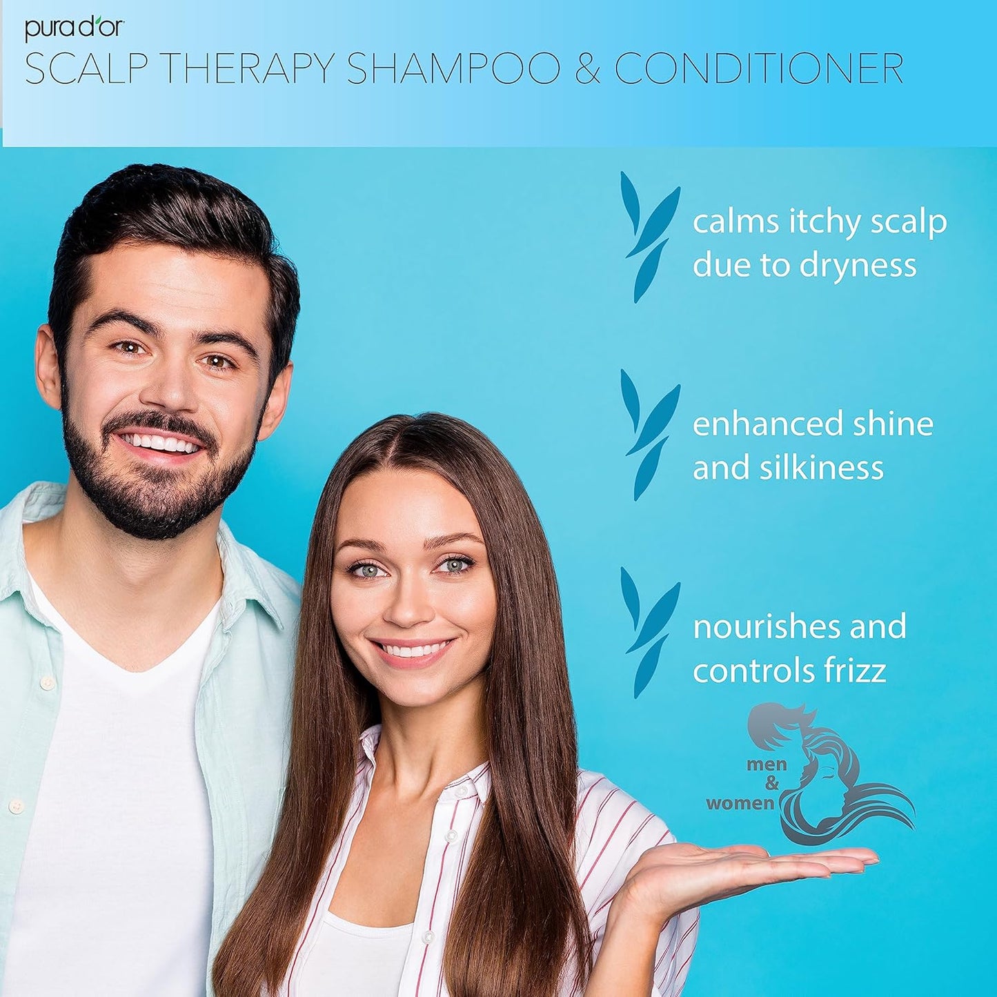 PURA D'OR Scalp Therapy Shampoo & Conditioner Set (16oz x 2) Dry, Itchy Scalp-Hydrates & Nourishes Hair w/Tea Tree, Peppermint, Argan Oil & Biotin, All Hair Type, Men Women (Packaging Varies)