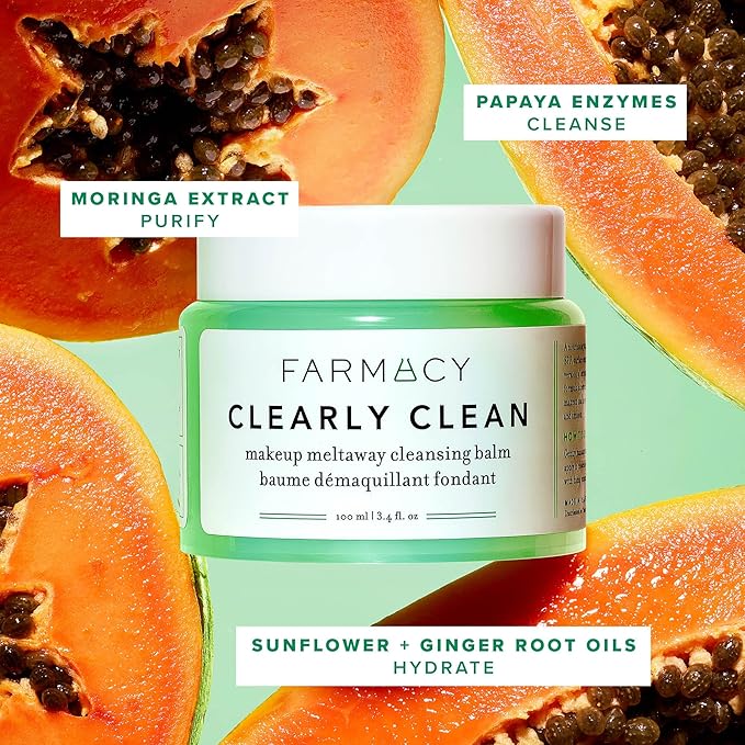 Farmacy Makeup Remover Cleansing Balm - Clearly Clean Sensitive Skin Makeup Remover + Oil Based Cleanser - Gentle Exfoliating Double Cleanser - Melts From Balm to Milky Lather - Fragrance Free (12ml)