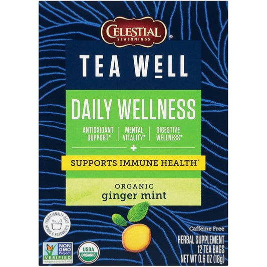 Celestial Seasonings TeaWell Herbal Tea, Daily Wellness, Organic Ginger Mint, 12 Count