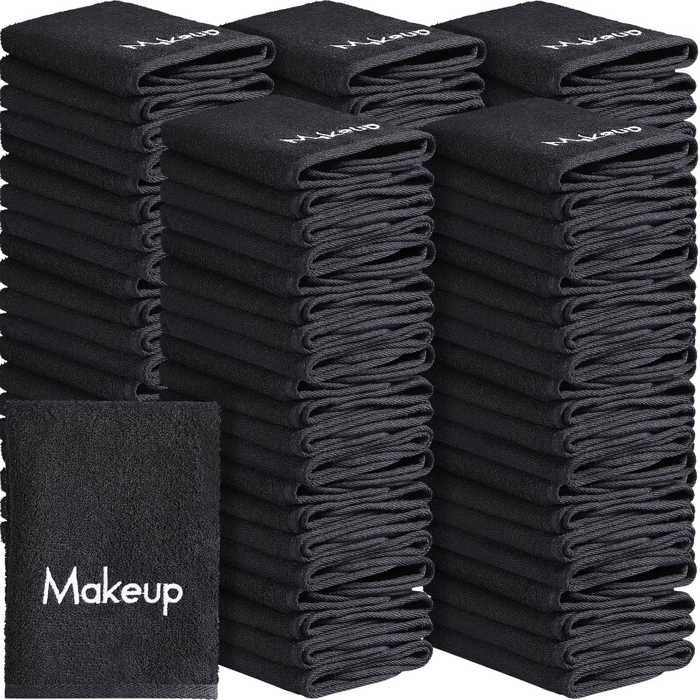 Chumia 100 Pcs Makeup Remover Cloths 13 x 13 Inch Makeup Towel Face Washcloths with Embroidery Black Reusable Washcloths Soft Cleansing Face Towel for Women