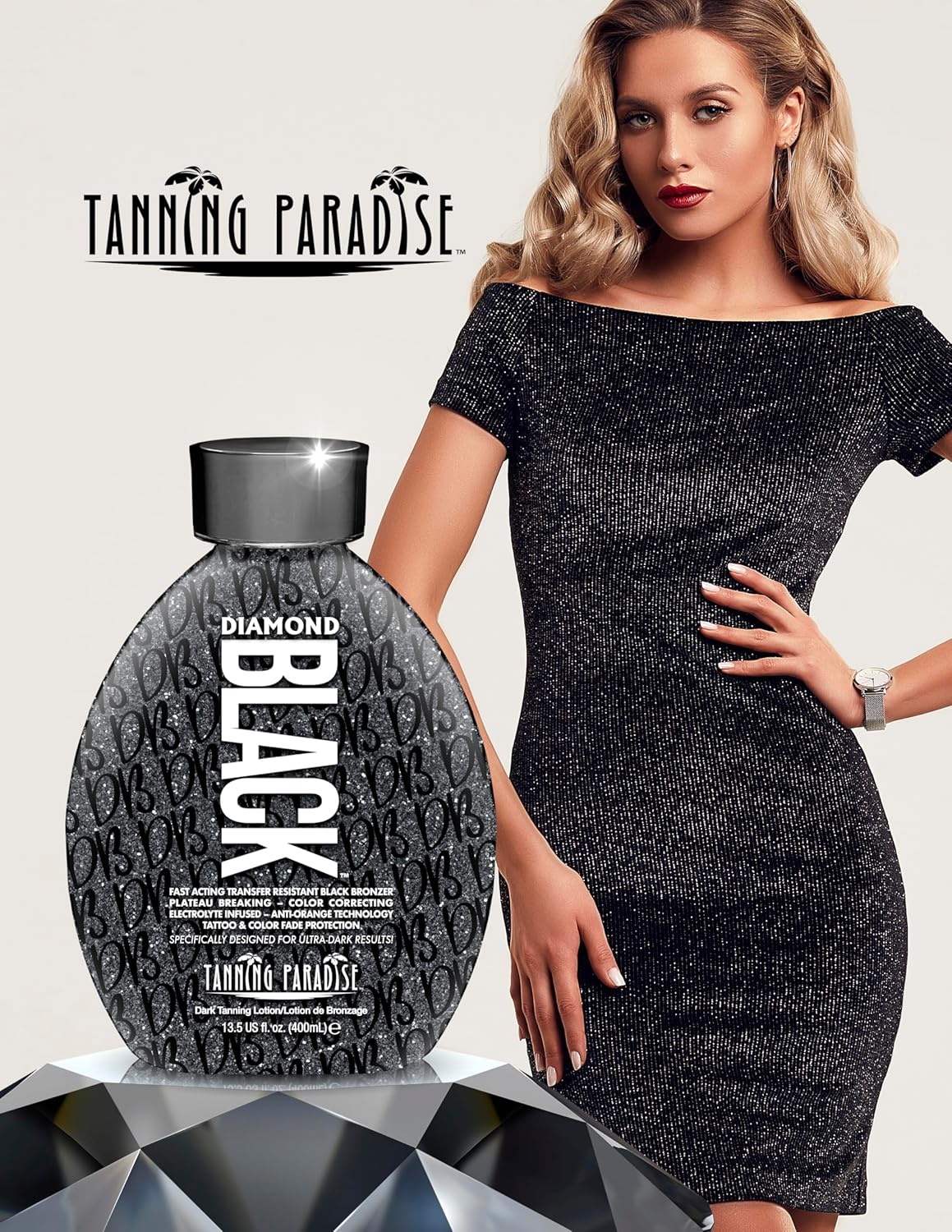 Tanning Paradise Diamond Black Tanning Lotion Transfer Resistant Tanning Lotion for Tanning Beds 13.5Oz
