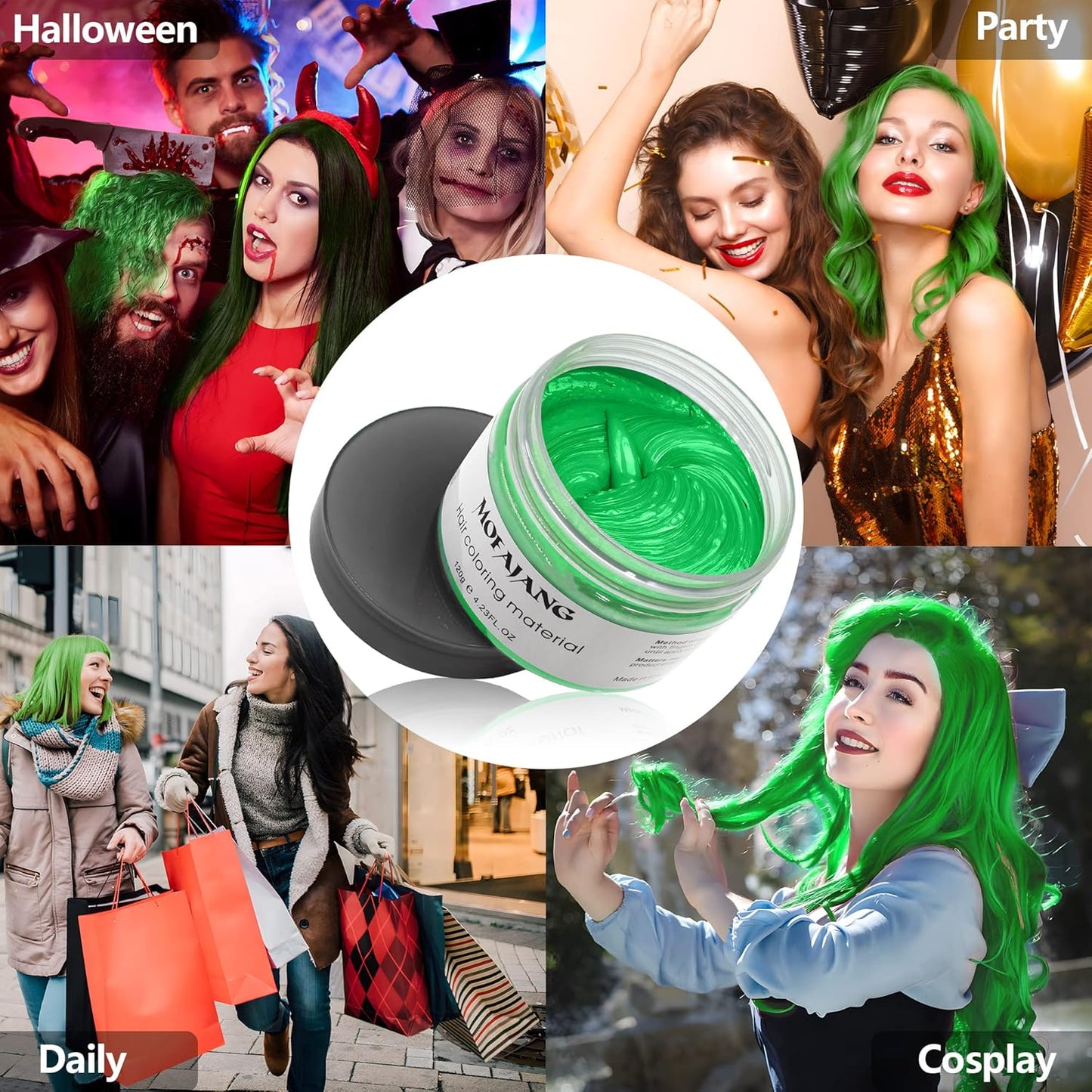 Green Temporary Hair Dye Wax Natural Instant Hair Color Wax Pomades 4.23 oz, Hair Styling Clay for Party, Cosplay, Halloween, Christmas