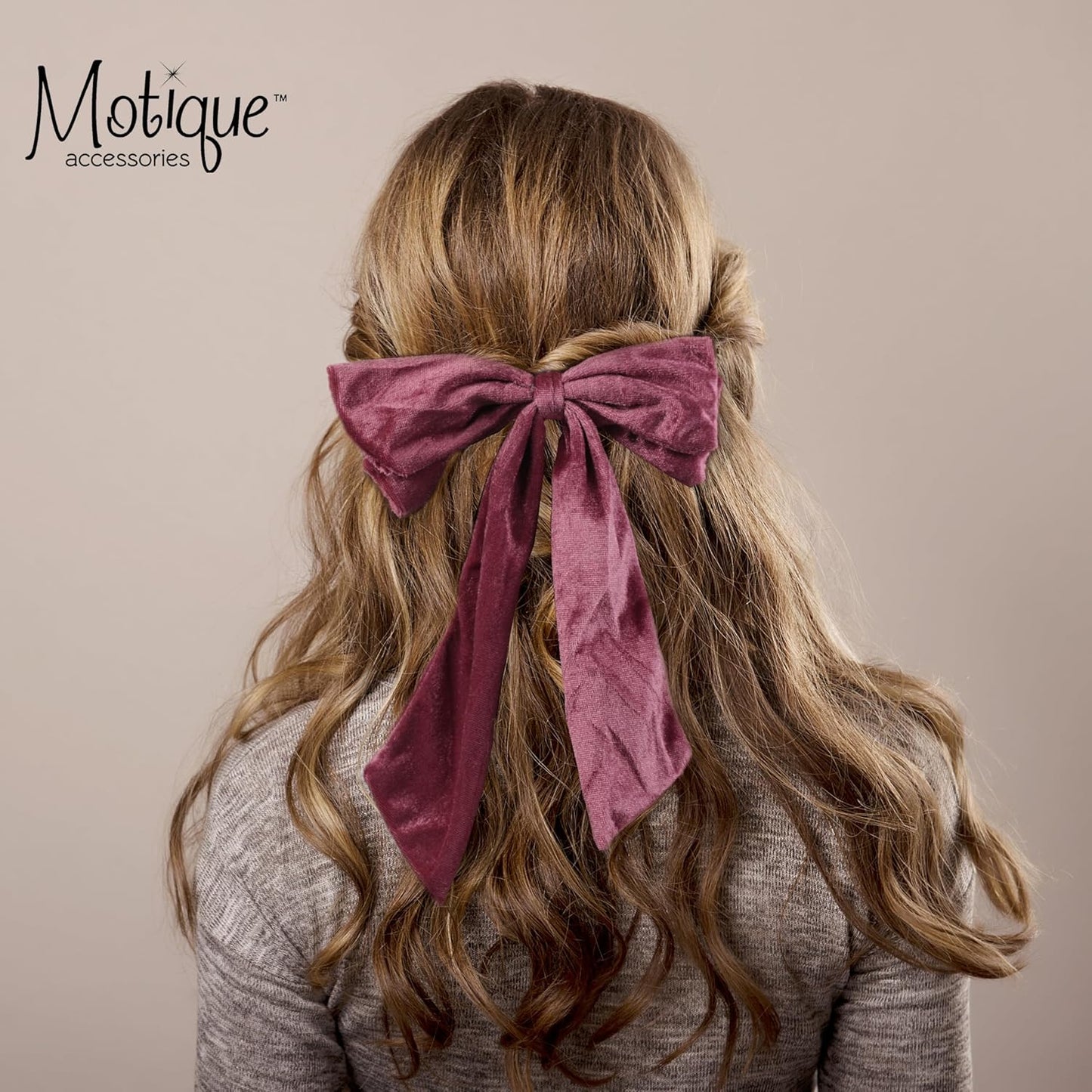 Velour Bow Clip, 6.5 Inch (Mauve)