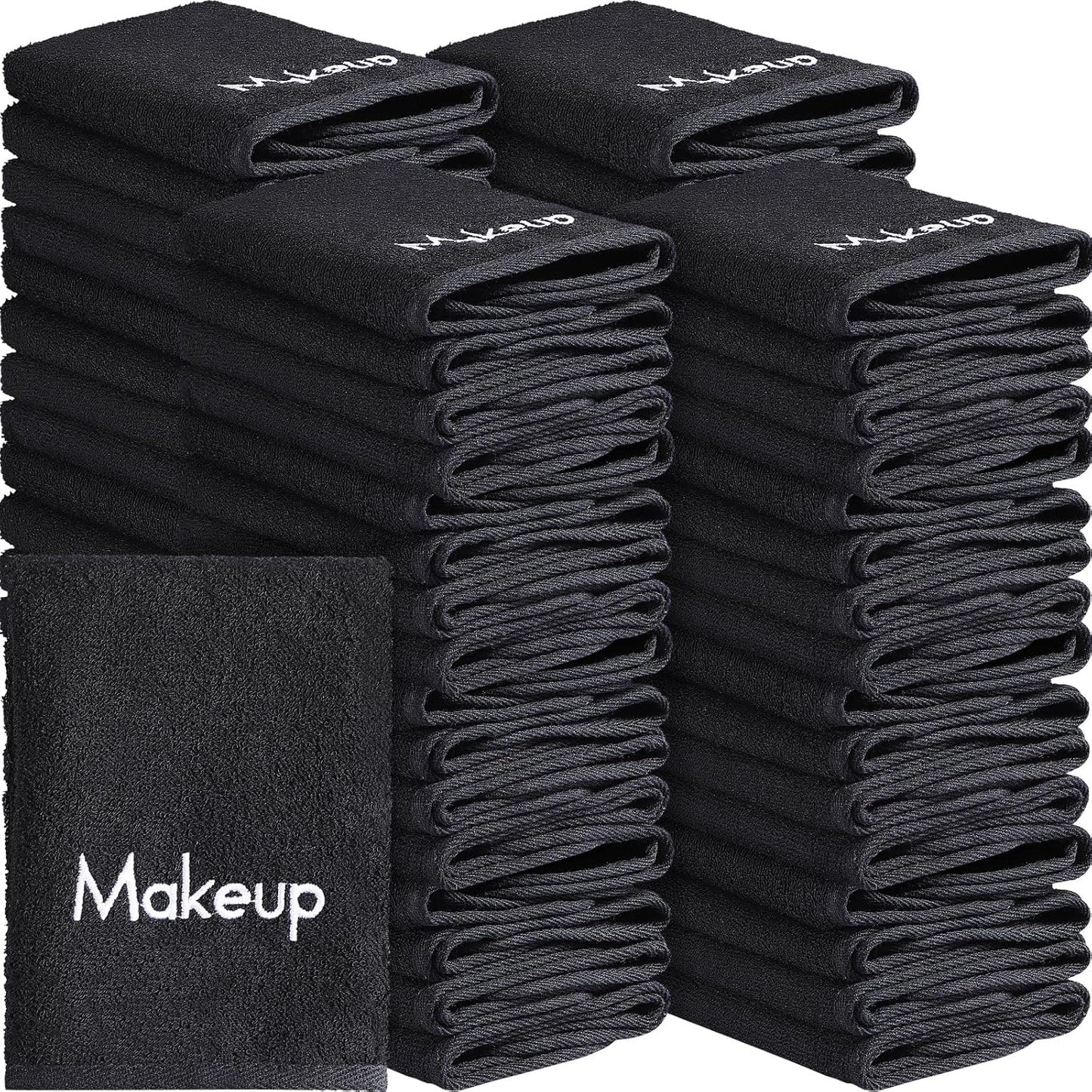 Chumia 72 Pcs Makeup Remover Cloths 13 x 13 Inch Makeup Towel Face Washcloths with Embroidery Black Reusable Washcloths Soft Cleansing Face Towel for Women