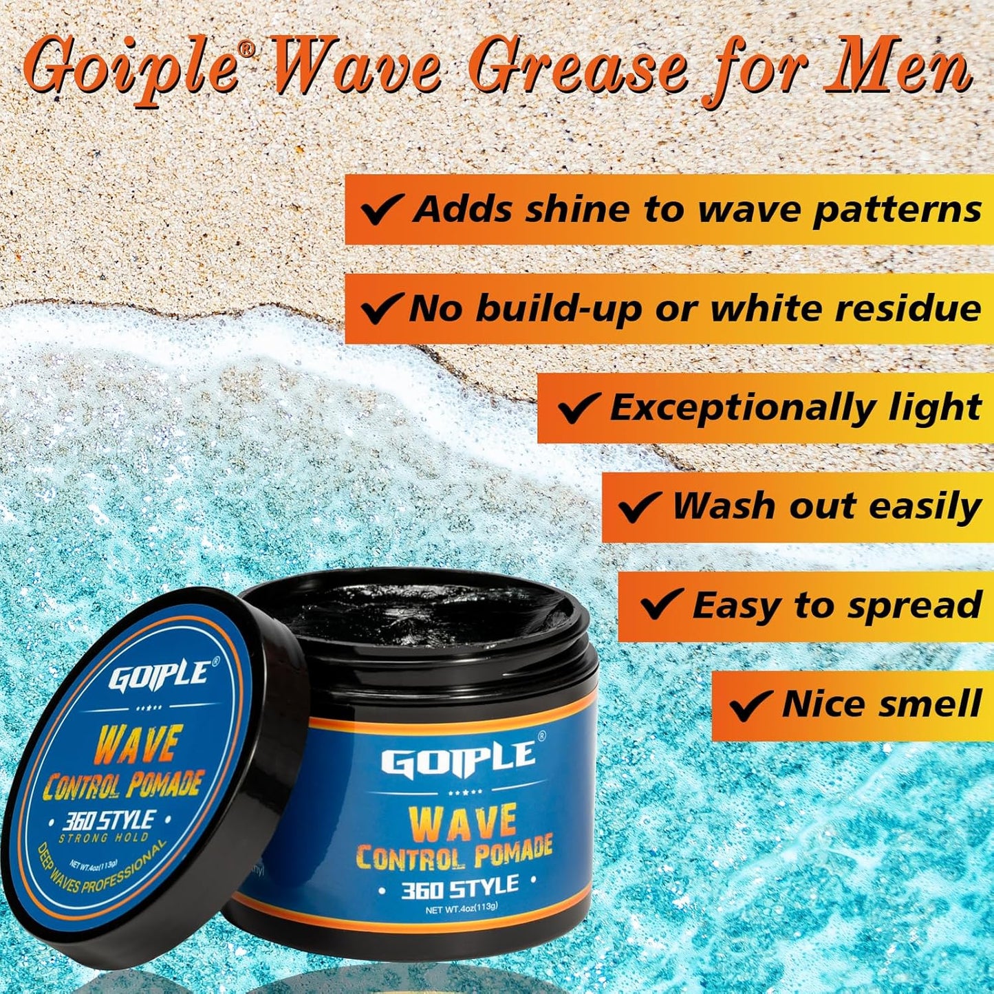 Natural Wave Pomade Strong Hold Easy Wash 360 Wave Training Hair Cream, Waves Grease for Men Water-Based Hair Cream for Wave, Moisture, Control and Silky Shine, Wave Pomade for Black Men 4oz