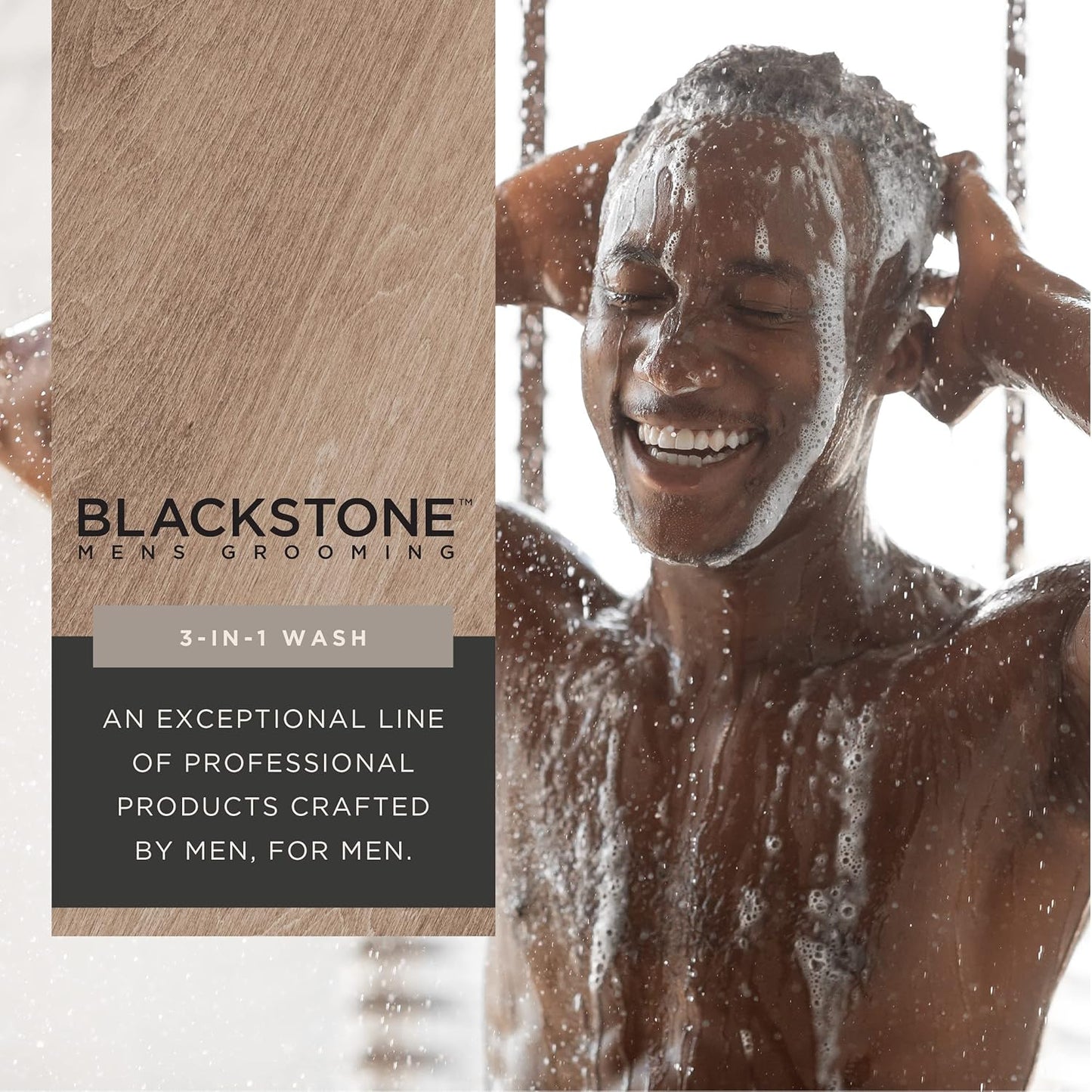 Blackstone 3-in-1 Wash for Men | Cleanse & Condition Hair, Body, & Face | All Skin & Hair Types | Coconut Oil & Vitamin B5 - Sandalwood (32 ounces)