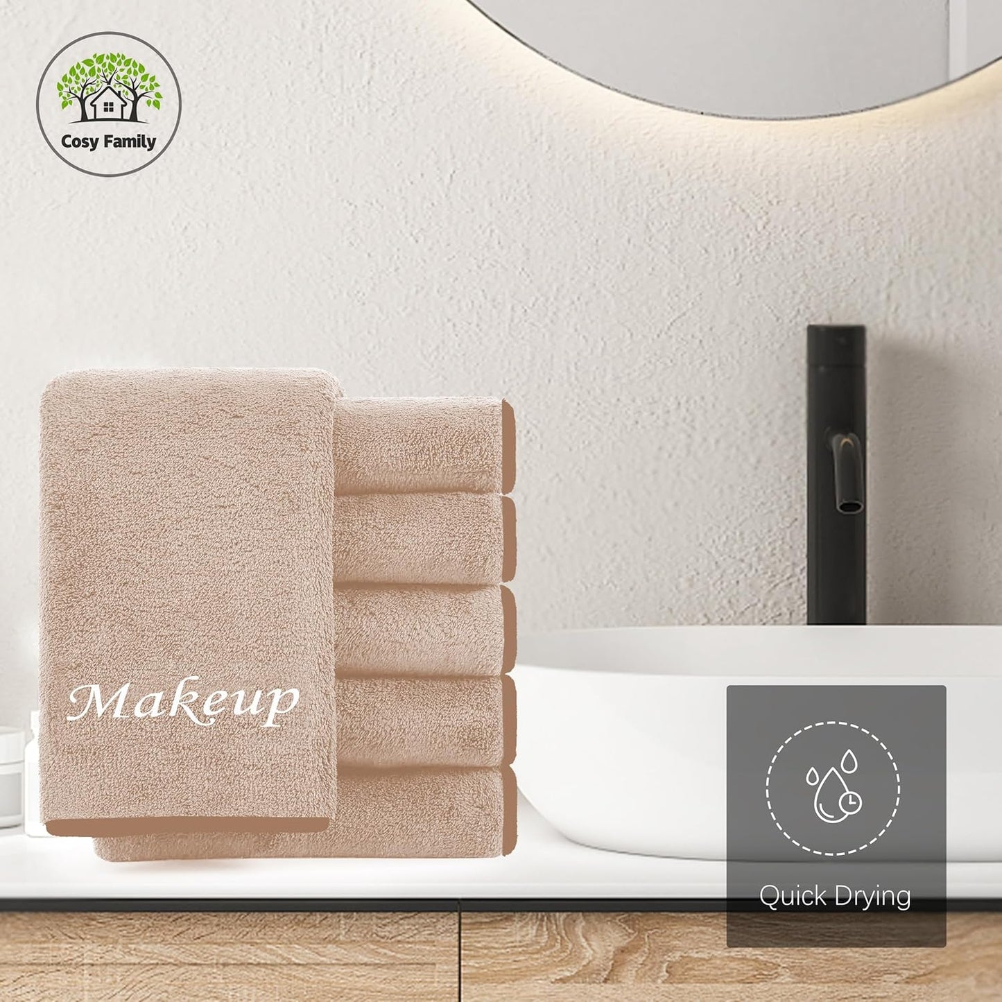 Cosy Family 10 Pack Makeup Remover Wash Cloths - Soft Microfiber Fingertip Facial Cleansing Cloths for Hand and Make Up, 12 x 12 in, Brown