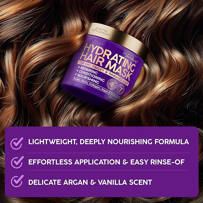 Hydrating Hair Mask - For Dry Damaged Hair - Moisturizing Keratin Treatment - Argan & Coconut Oil | Biotin | Collagen - Deep Conditioning, Anti Frizz Product for Women - Care for All HairTypes, 10 Oz