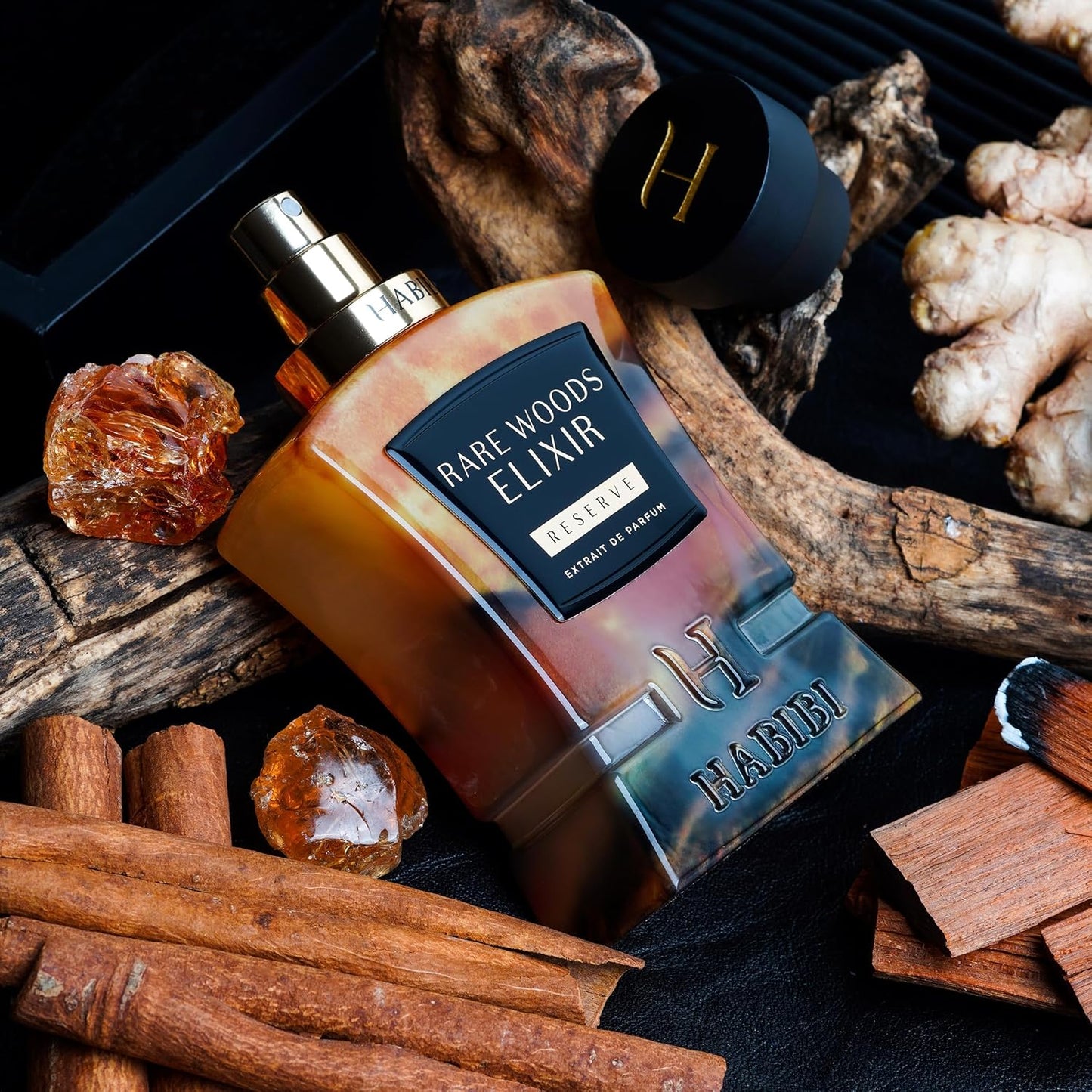 H HABIBI Rare Wood Elixir Extrait De Parfum – Cologne for Men & Perfume for Women, 2.5 oz Long Lasting Unisex Fragrance with Cardamom & Tea, Arabian Scent