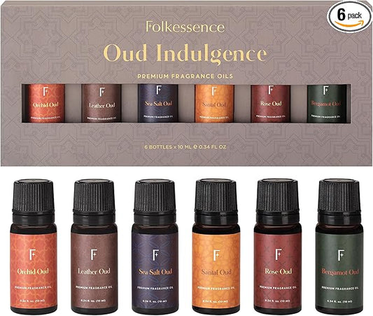 Folkulture Essential Oils for Diffuser | Essential Oils Set of 6 Fragrances| Diffuser Oils Scents for Home | Diffuser Essential Oil - Orchid Oud, Rose Oud for Mothers Day Gifts for her