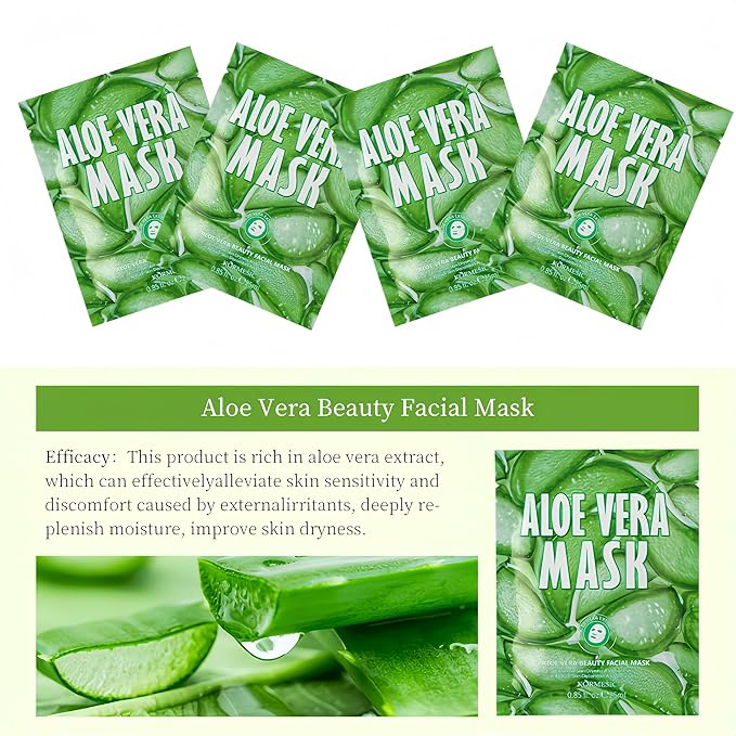 Facial mask Moisturizing face Mask Deep Hydration, Improves Dry Skin, Sheet Mask, 10pcs Sheet Mask Hydrating & Soothing Skin Care Pomegranate and Aloe Vera Beauty Facial Mask (10PCS, A+P)