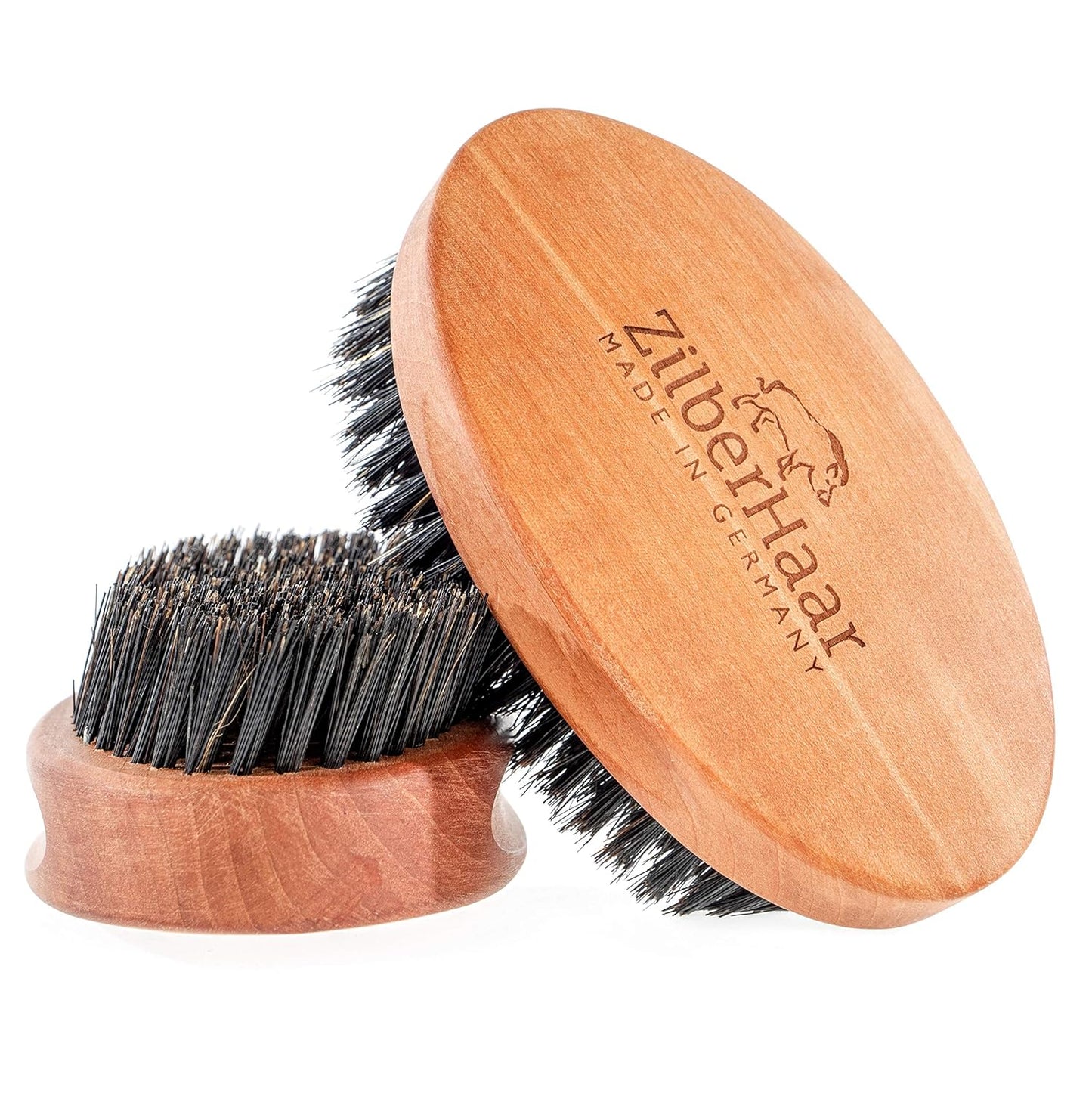 ZilberHaar - Men's Slanted Bristle Hair and Beard Brush - Natural Boar and Pearwood Military Style