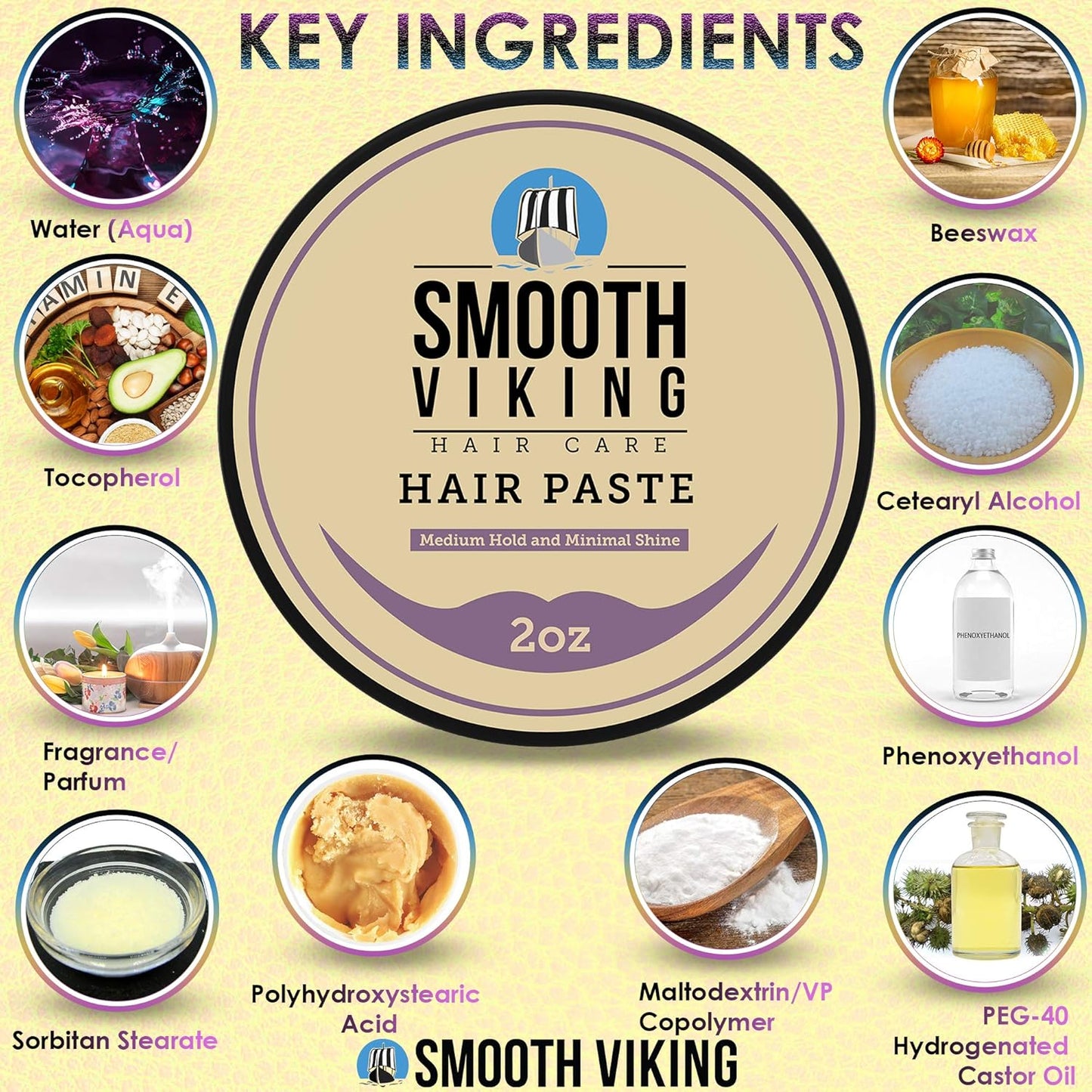 Smooth Viking Hair Paste for Men - Hair Styling Cream with Minimal Shine & Medium Hold Hair Products for Men, Hair Cream for Men, Styling Paste for Textured Messy Hairstyle - Made in USA, 2oz