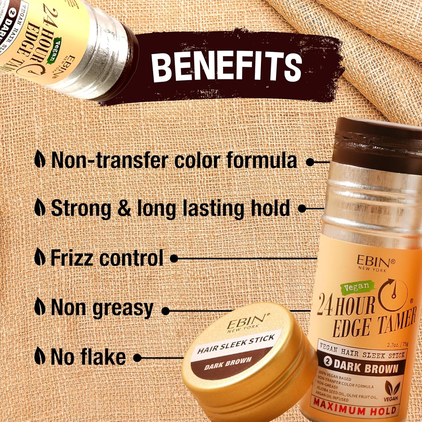 EBIN NEW YORK 24 Hour Edge Tamer Vegan Hair Sleek Stick Jet Black Maximum Hold